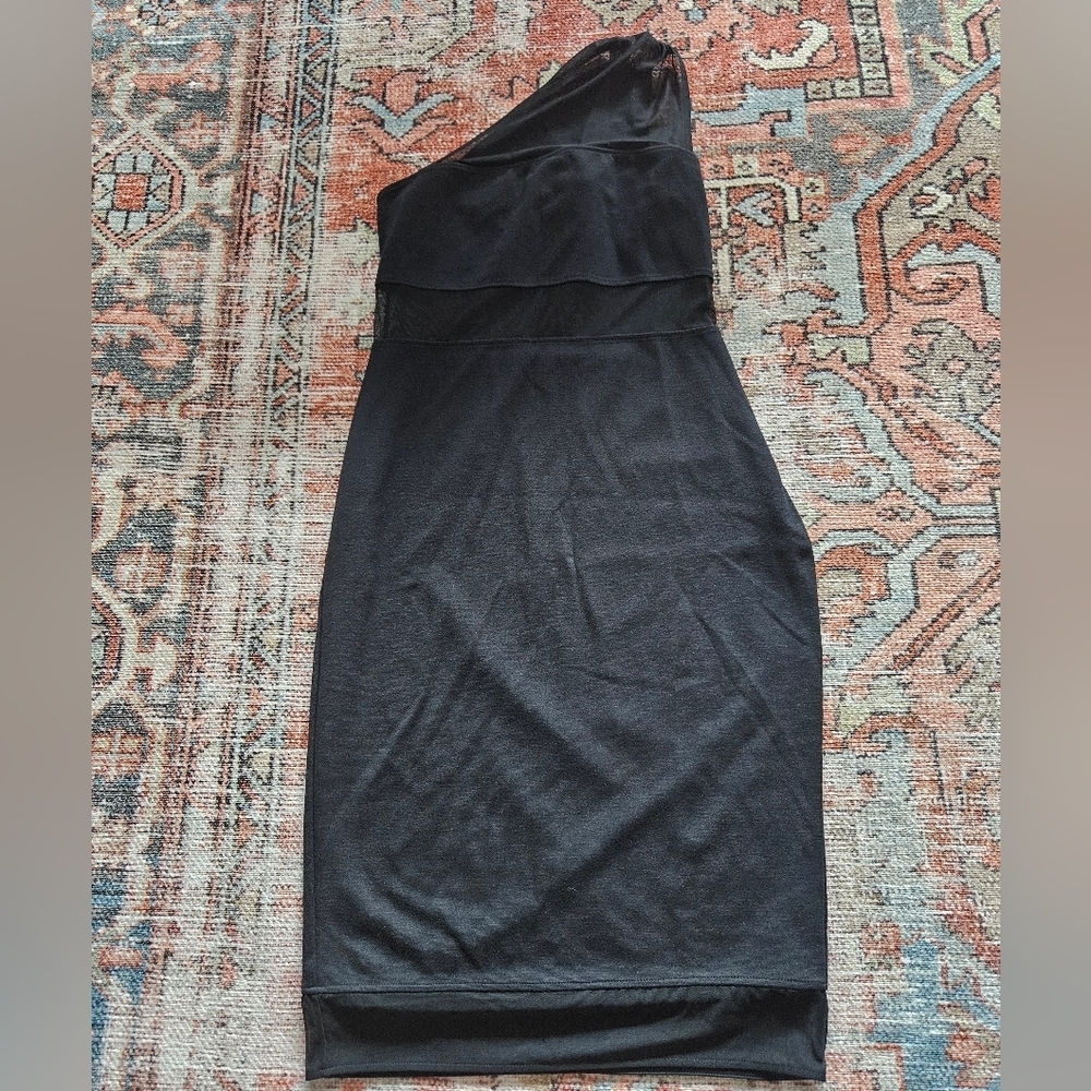Express Black One-Shoulder Sheer Panel Bodycon Dress - Size 8 - Picture 9 of 16